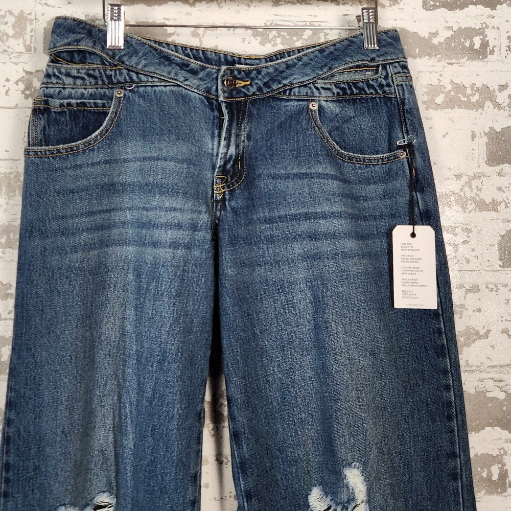 Forever 21 Jeans Women Size 27 Baggy Flare Wide Leg Ripped Distressed Y2K Denim - Picture 2 of 16